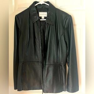 Worthington Black Full Zip Genuine Leather Jacket Size Small
